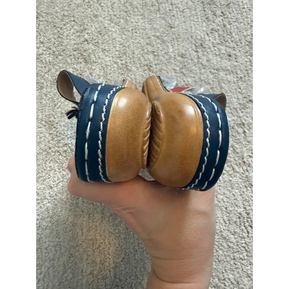Bunion Corrector Navy & Red Leather Flower Wedge Sandals‎ Size 38 EU Gently Worn